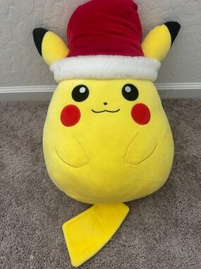 Pokemon Yellow Pikachu Plush with Red Santa Hat